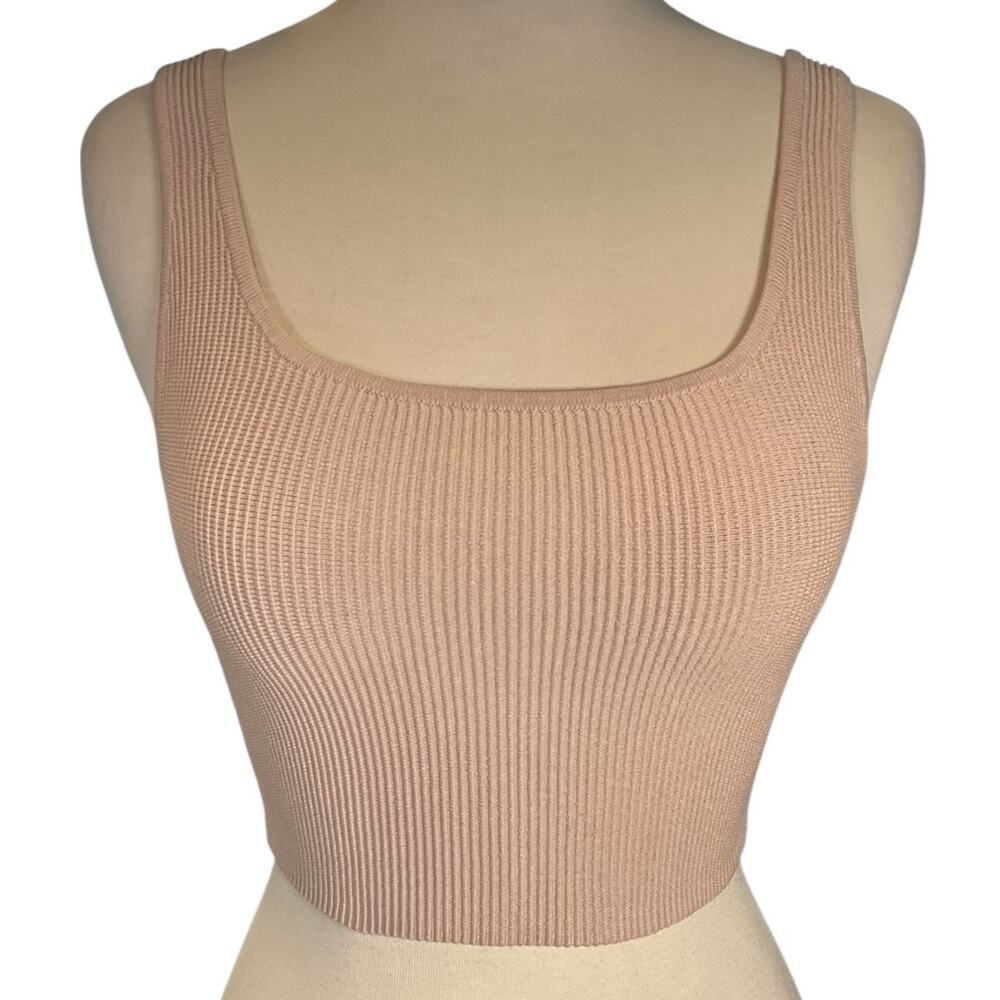Babaton Ribbed Crop Tank Top Nude Beige Minimalist Aritzia Sleeveless Knit Med